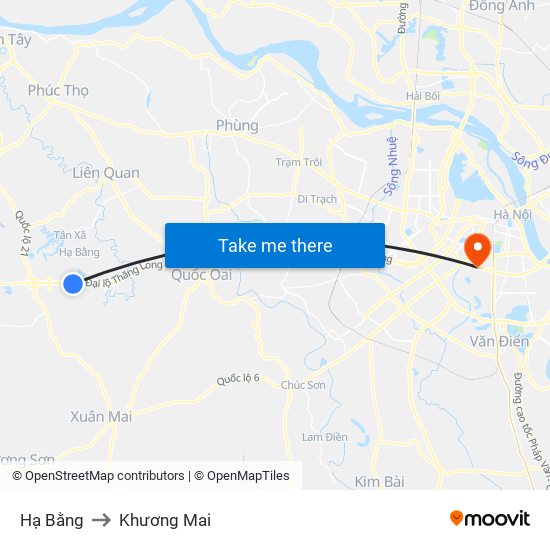 Hạ Bằng to Khương Mai map