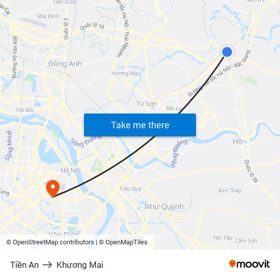 Tiền An to Khương Mai map