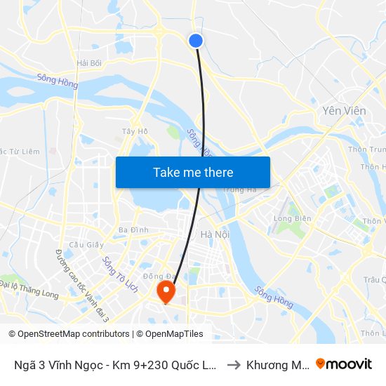 Ngã 3 Vĩnh Ngọc - Km 9+230 Quốc Lộ 3 to Khương Mai map