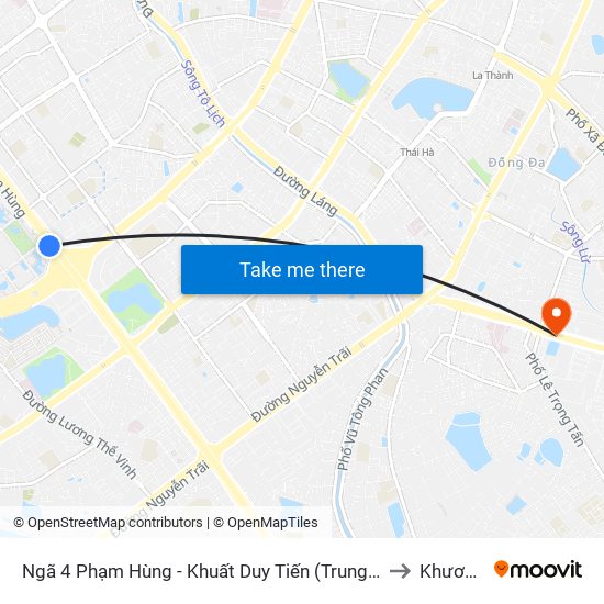 Ngã 4 Phạm Hùng - Khuất Duy Tiến (Trung Tâm Hội Nghị Quốc Gia) to Khương Mai map