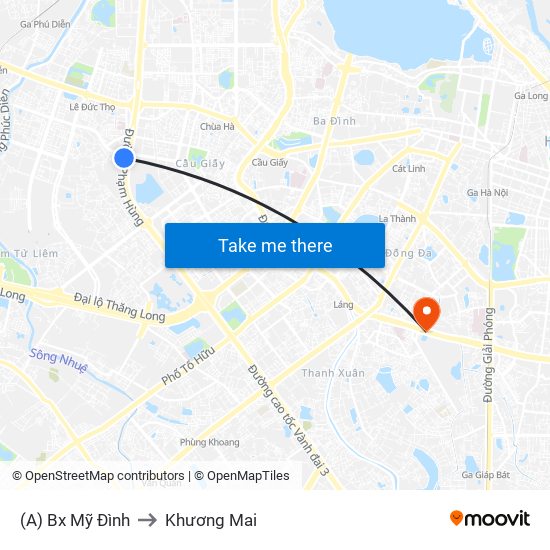 (A) Bx Mỹ Đình to Khương Mai map