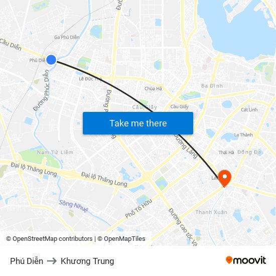 Phú Diễn to Khương Trung map