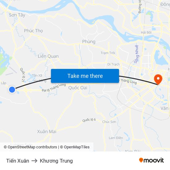 Tiến Xuân to Khương Trung map