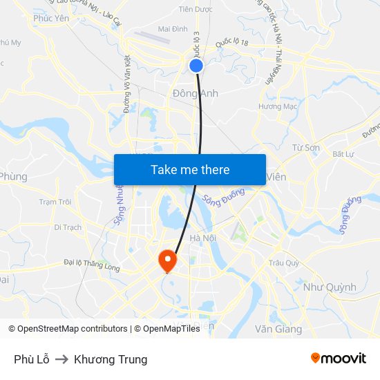 Phù Lỗ to Khương Trung map