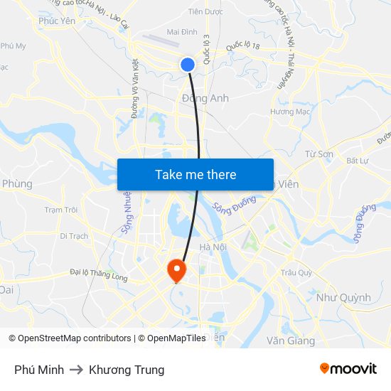 Phú Minh to Khương Trung map