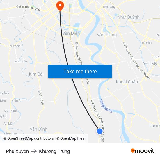 Phú Xuyên to Khương Trung map