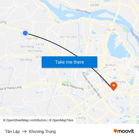 Tân Lập to Khương Trung map