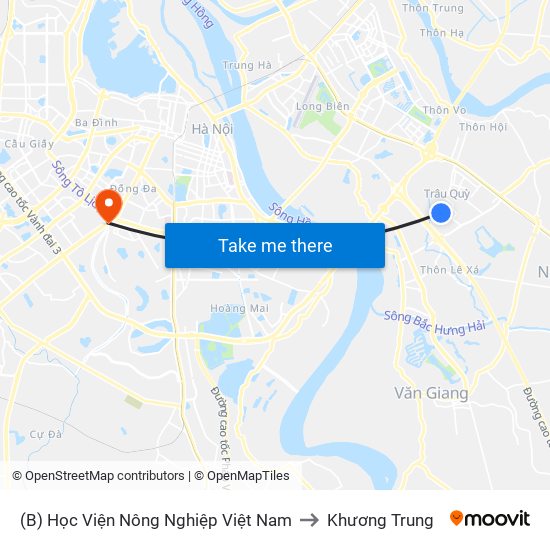 (B) Học Viện Nông Nghiệp Việt Nam to Khương Trung map