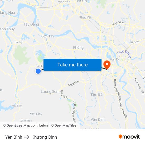 Yên Bình to Khương Đình map