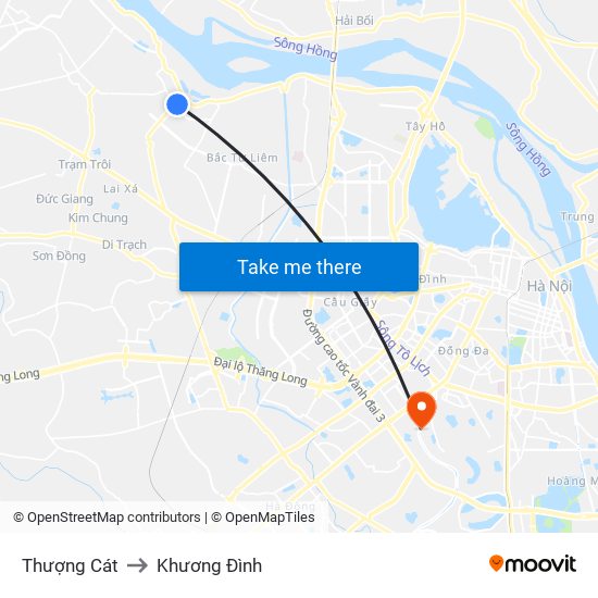 Thượng Cát to Khương Đình map