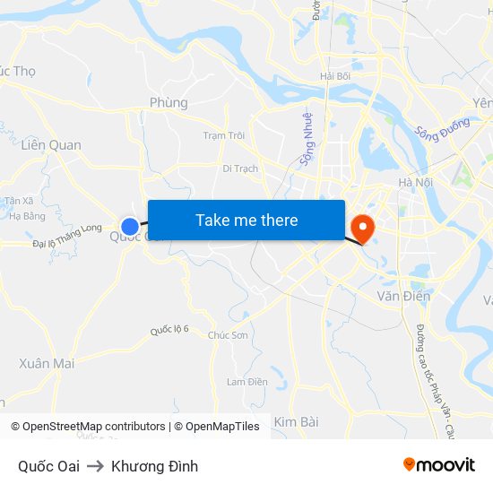 Quốc Oai to Khương Đình map