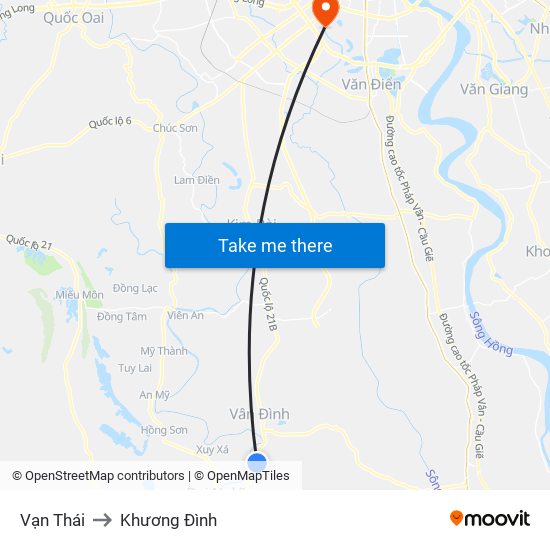 Vạn Thái to Khương Đình map