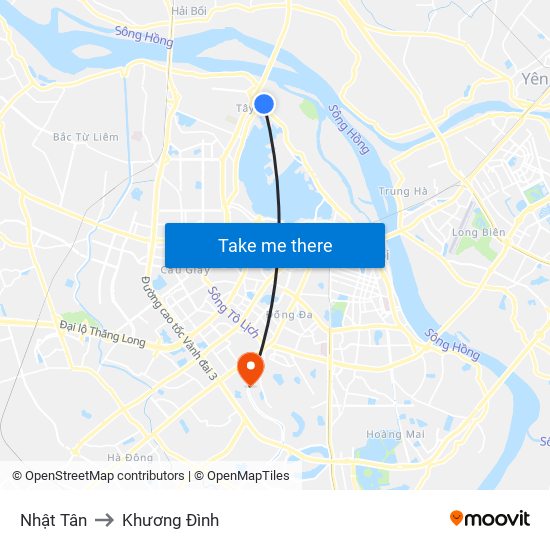 Nhật Tân to Khương Đình map