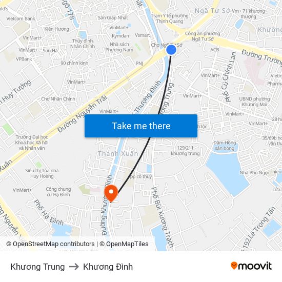 Khương Trung to Khương Đình map