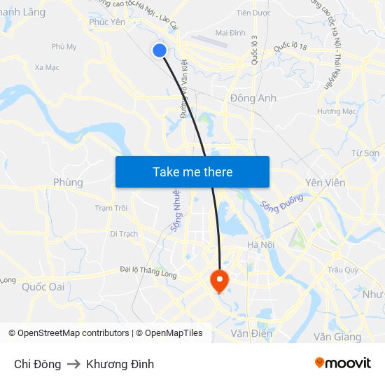 Chi Đông to Khương Đình map