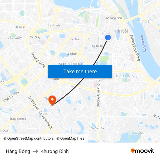 Hàng Bông to Khương Đình map