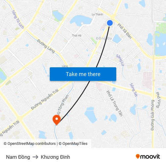 Nam Đồng to Khương Đình map