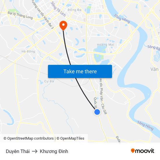 Duyên Thái to Khương Đình map