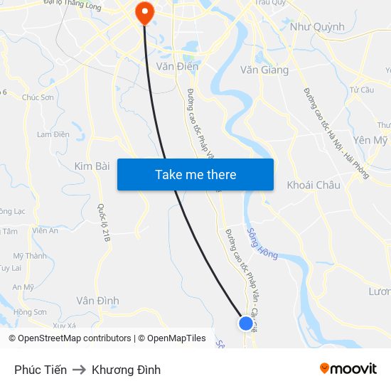 Phúc Tiến to Khương Đình map