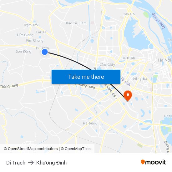 Di Trạch to Khương Đình map