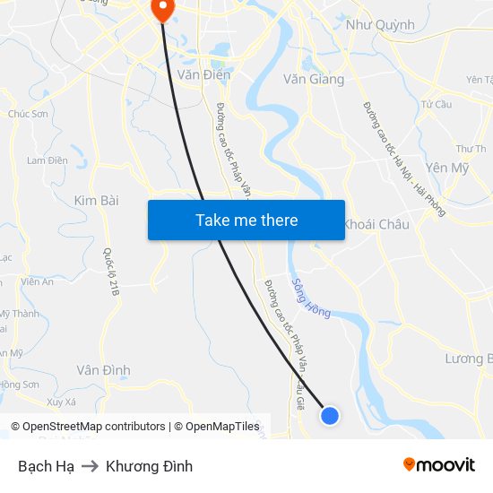 Bạch Hạ to Khương Đình map