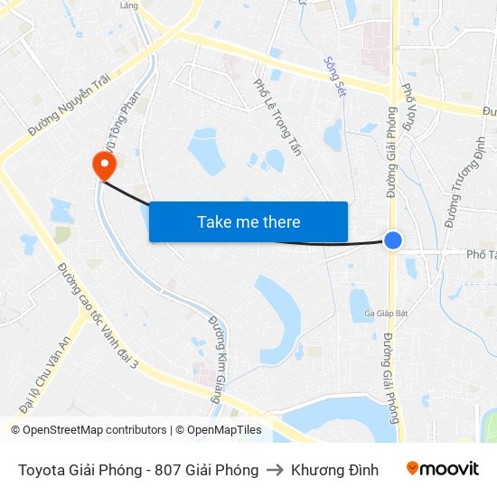 Toyota Giải Phóng - 807 Giải Phóng to Khương Đình map