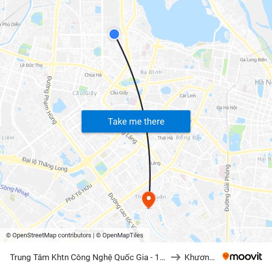 Trung Tâm Khtn Công Nghệ Quốc Gia - 18 Hoàng Quốc Việt to Khương Đình map