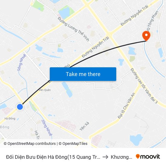 Đối Diện Bưu Điện Hà Đông(15 Quang Trung Hà Đông) to Khương Đình map