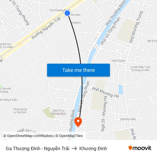 Ga Thượng Đình - Nguyễn Trãi to Khương Đình map