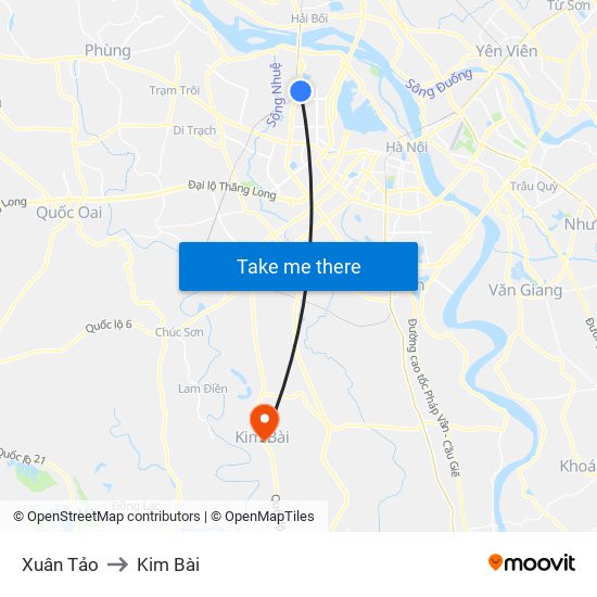 Xuân Tảo to Kim Bài map