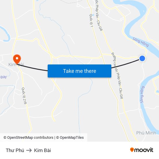 Thư Phú to Kim Bài map