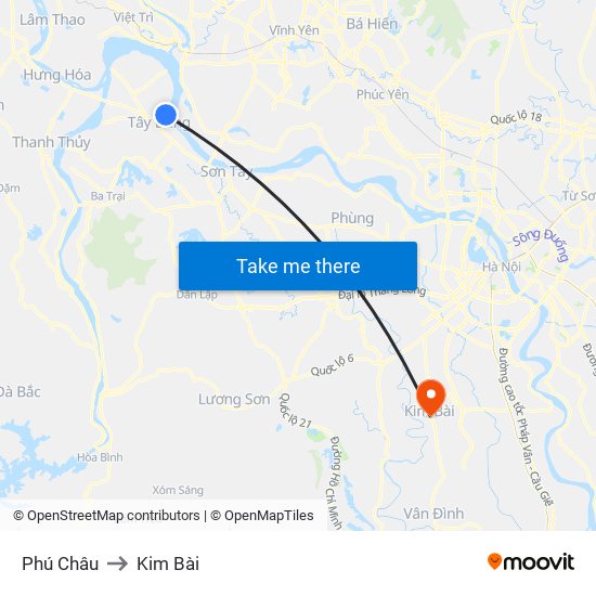 Phú Châu to Kim Bài map