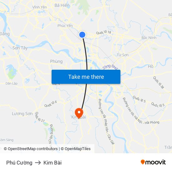 Phú Cường to Kim Bài map