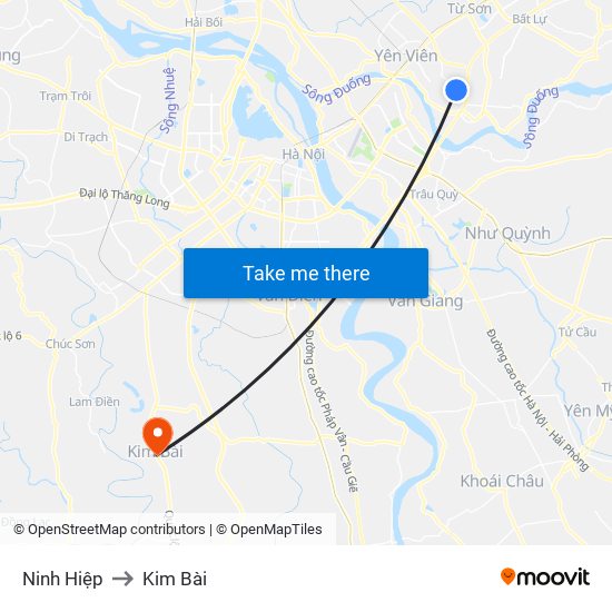 Ninh Hiệp to Kim Bài map