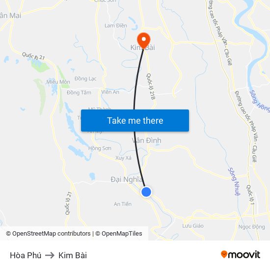 Hòa Phú to Kim Bài map