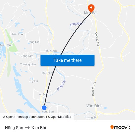 Hồng Sơn to Kim Bài map