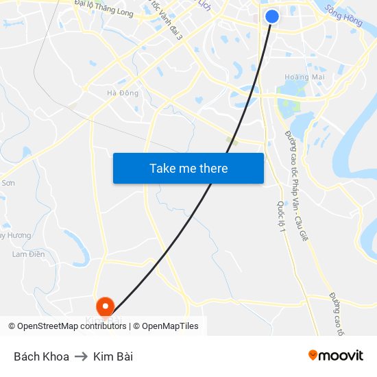 Bách Khoa to Kim Bài map