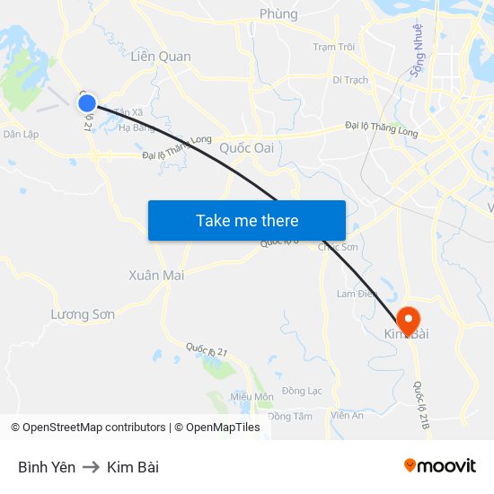 Bình Yên to Kim Bài map