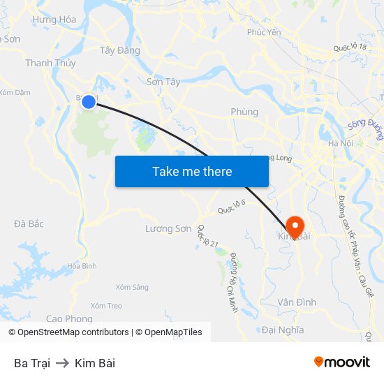 Ba Trại to Kim Bài map