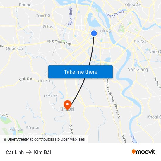 Cát Linh to Kim Bài map