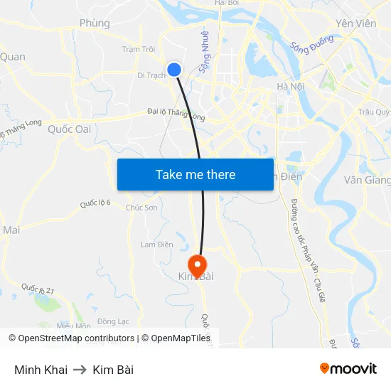 Minh Khai to Kim Bài map