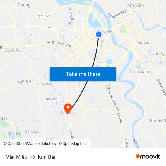 Văn Miếu to Kim Bài map