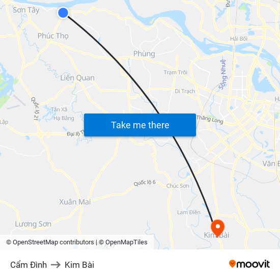 Cẩm Đình to Kim Bài map