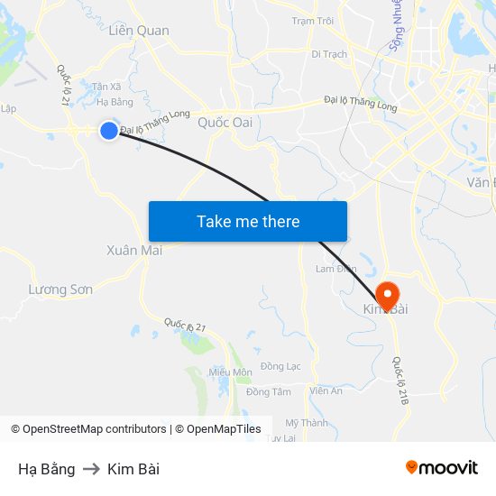 Hạ Bằng to Kim Bài map