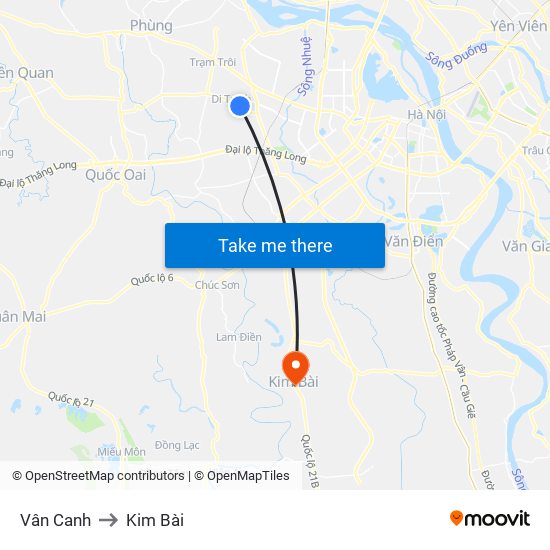 Vân Canh to Kim Bài map