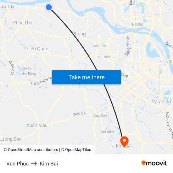 Vân Phúc to Kim Bài map