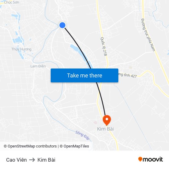 Cao Viên to Kim Bài map