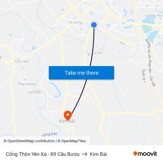 Cổng Thôn Yên Xá - 89 Cầu Bươu to Kim Bài map