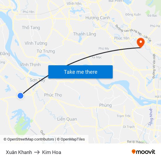 Xuân Khanh to Kim Hoa map