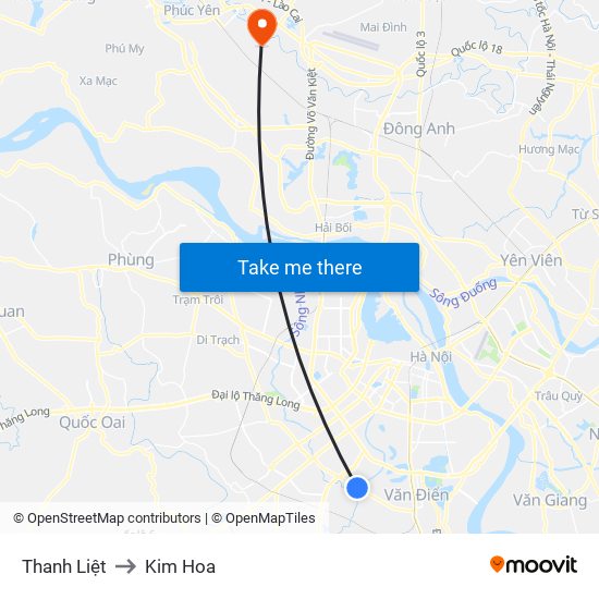 Thanh Liệt to Kim Hoa map